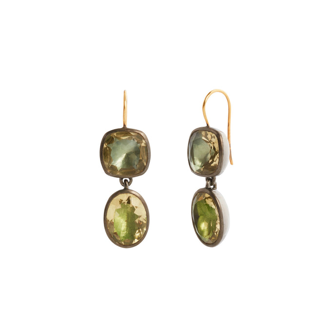 Larkspur & Hawk Luzia Cushion Oval Double Drop Earrings - Earrings - Broken English Jewelry front and angled view