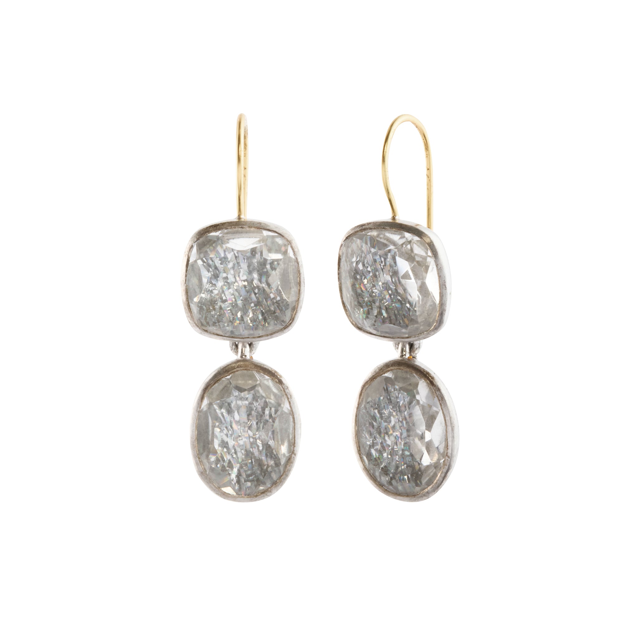 White Quartz Bride Cushion Oval Double Drop Earrings