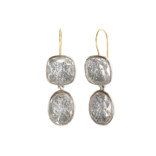 White Quartz Bride Cushion Oval Double Drop Earrings - Main Img