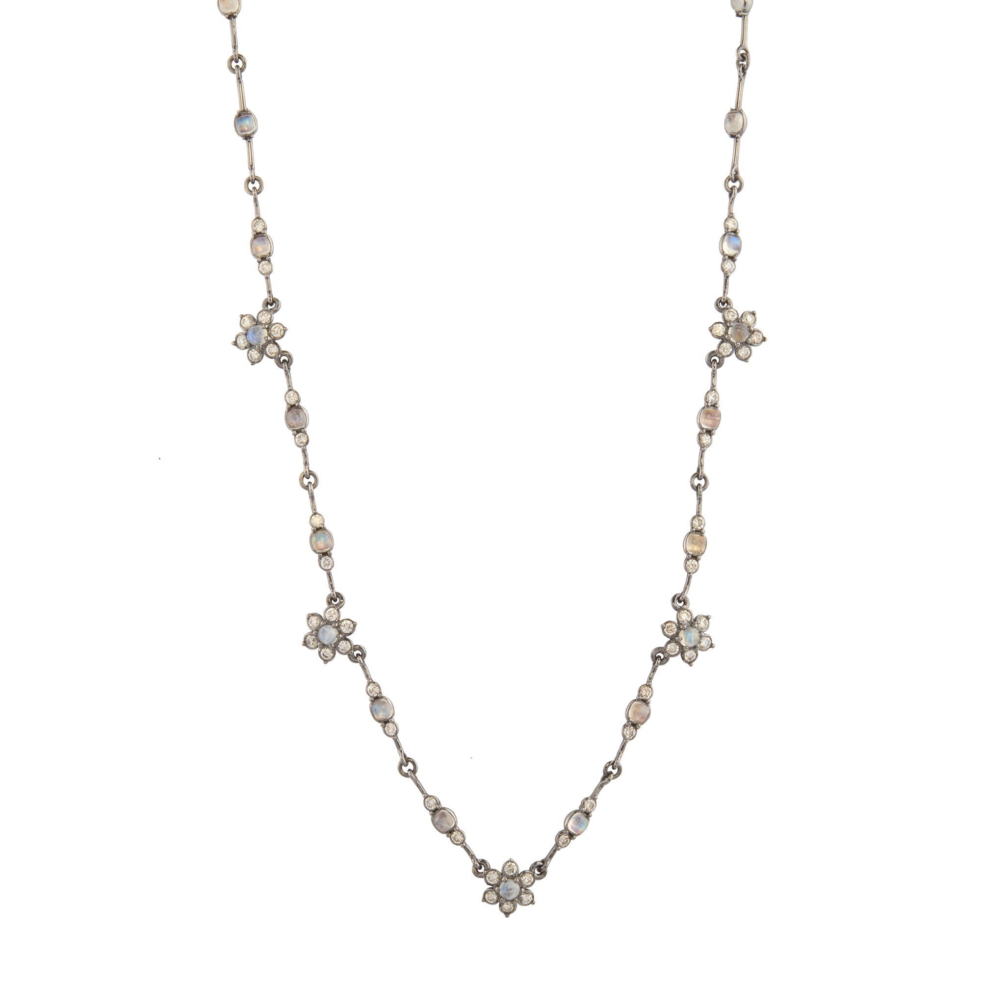 Rainbow Moonstone and Diamond Estrela Chain Necklace