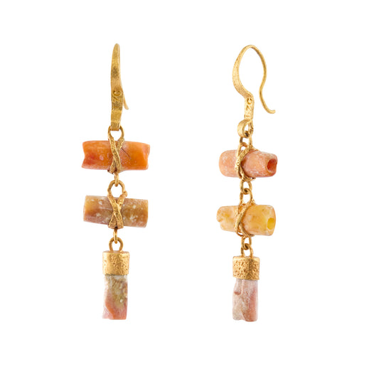 Ancient Chimu Bead Triple Drop Earrings - Main Img