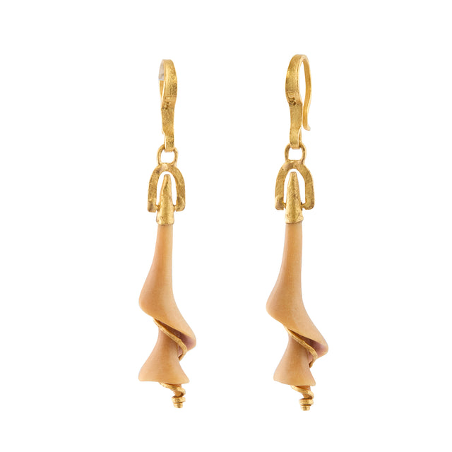 Hand Carved Bone Spirals Single Drop Earrings