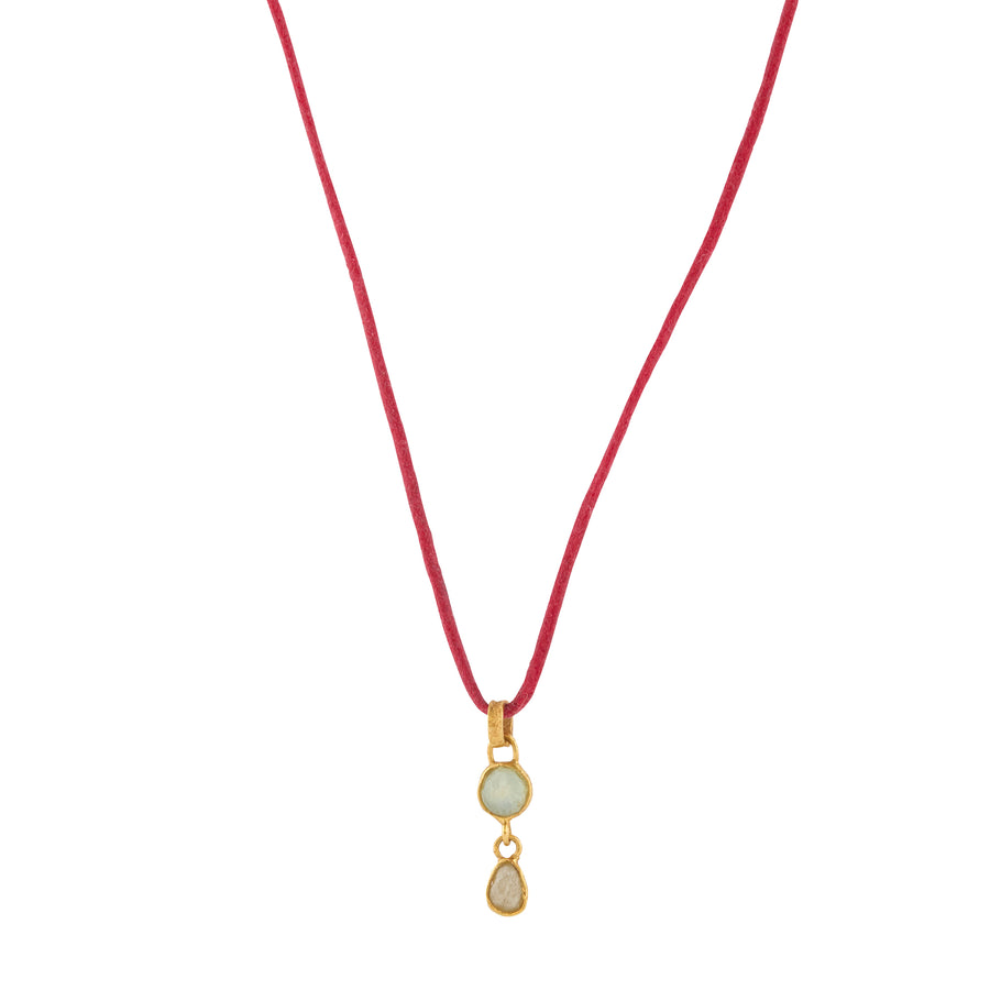 Raw Montana Sapphire & Borneo Diamond Double Drop Necklace