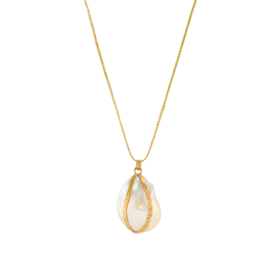 Baroque Pearl Single Drop Necklace with Wrapped Gold