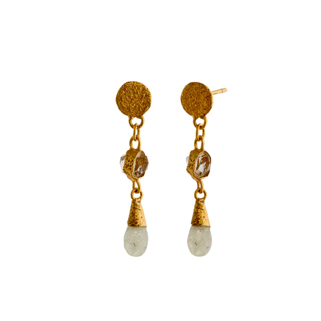 Double Drop Chalcedony Herkimer Earrings
