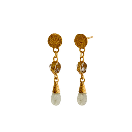 Double Drop Chalcedony Herkimer Earrings - Main Img