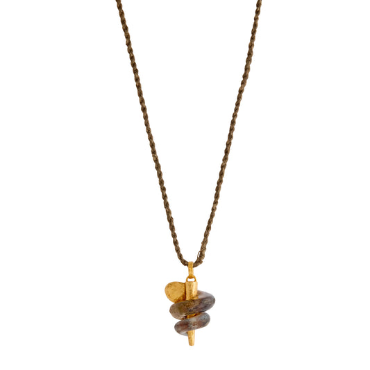 Single Drop Fossilized Turritella Shell Pendant Necklace - Main Img