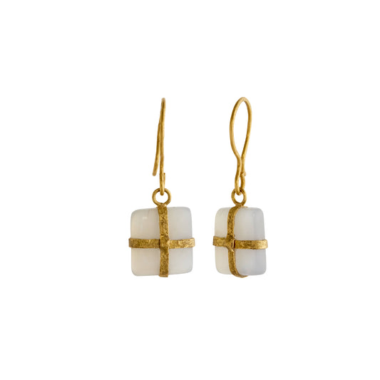 Single Drop Cross Wrapped Chalcedony Earrings - Main Img