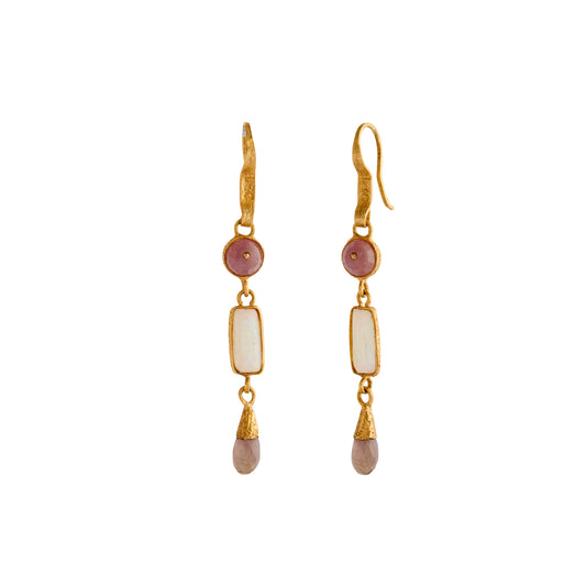 Opal and Ruby Triple Drop Earrings - Main Img