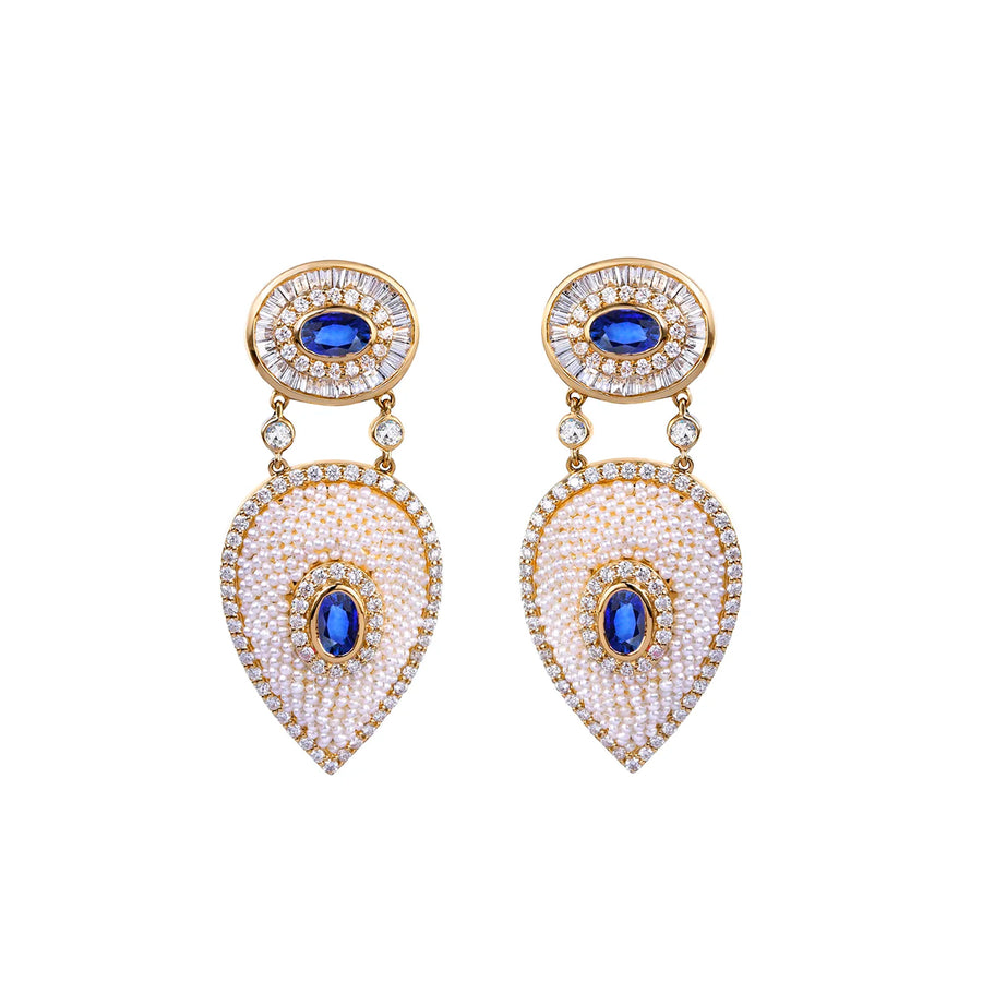 Moksh Bombay Drop Earrings - Blue Sapphire, front view