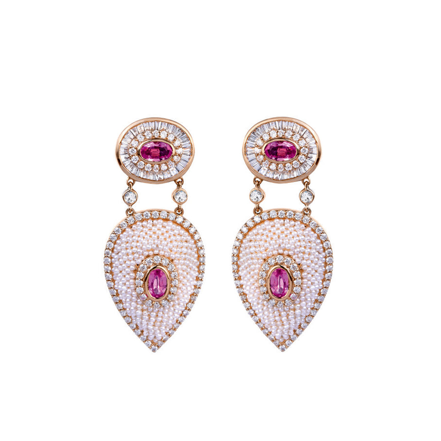 Moksh Bombay Drop Earrings - Pink Sapphire, front view