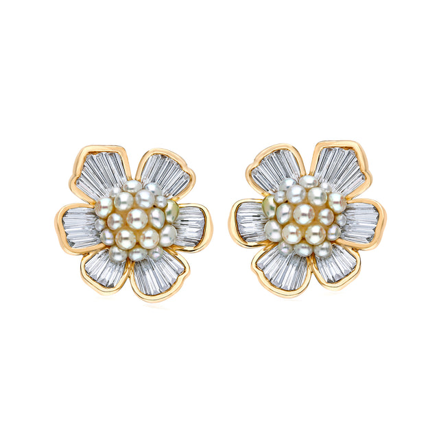 Moksh Nuur Earrings - Diamond and Pearl, front view
