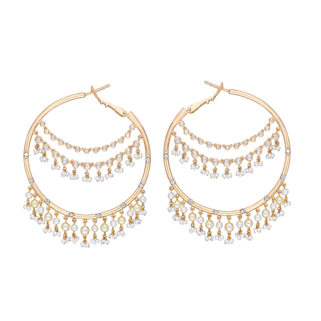 Moksh Empress Earrings - Diamond and Pearl , side view