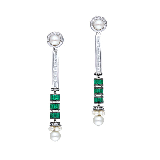 Nuur Earrings - Emerald and Diamond - Main Img