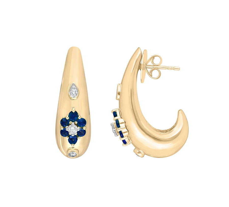 Flower Kyoto Earrings - Blue Sapphire and Diamond