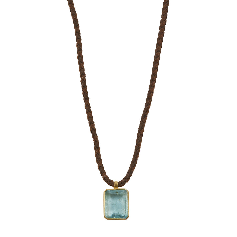 Marisa Klass Aquamarine Brown Cord Necklace - Necklaces - Broken English Jewelry front view