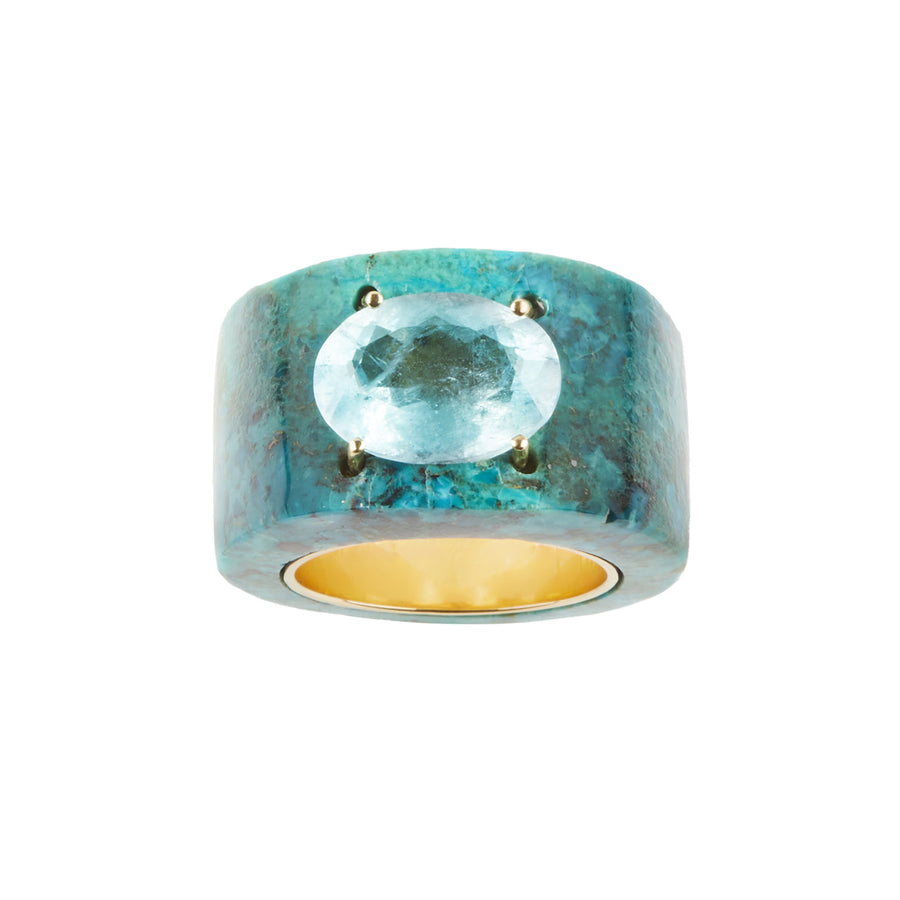 Marisa Klass Oval Aquamarine and Chrysocolla Ring - Rings - Broken English Jewelry front view