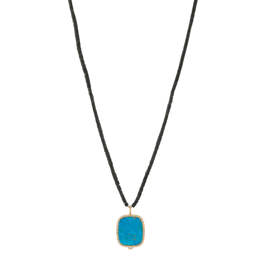 Marisa Klass Diamond and Blue Gem Pendant Necklace with Black Beads - Necklaces - Broken English Jewelry