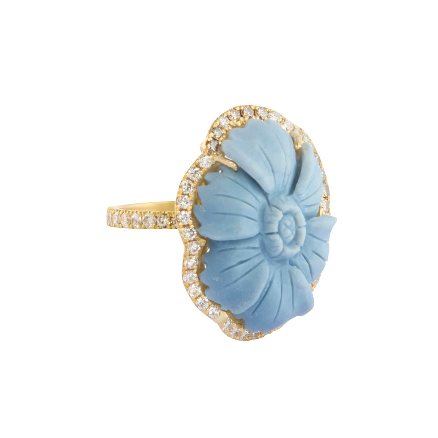 Diamond Blue Opal Carved Flower Ring