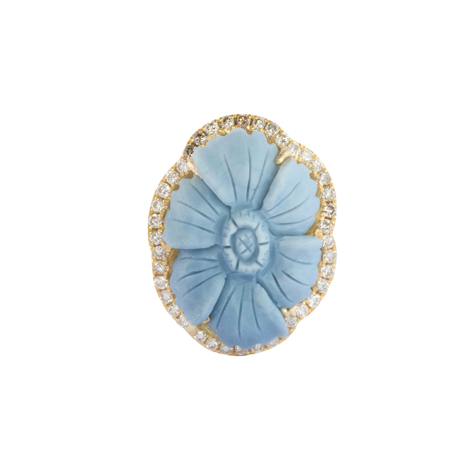 Diamond Blue Opal Carved Flower Ring