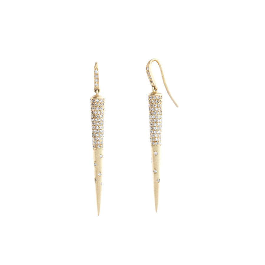 Long Gold and Diamond Earrings by Marisa Klass - Earrings - Broken English Jewelry front and angled view