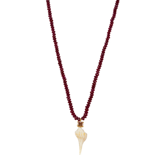 Shell and Ruby Bead Necklace - Main Img