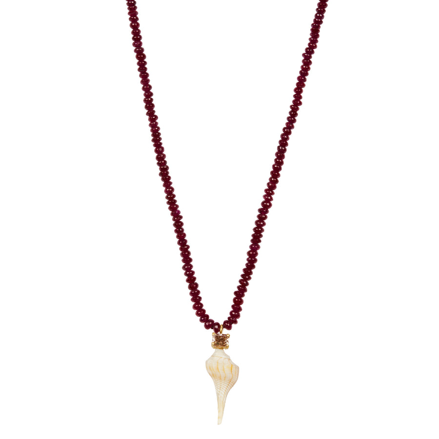 Marisa Klass Shell and Ruby Bead Necklace - Necklaces - Broken English Jewelry front view