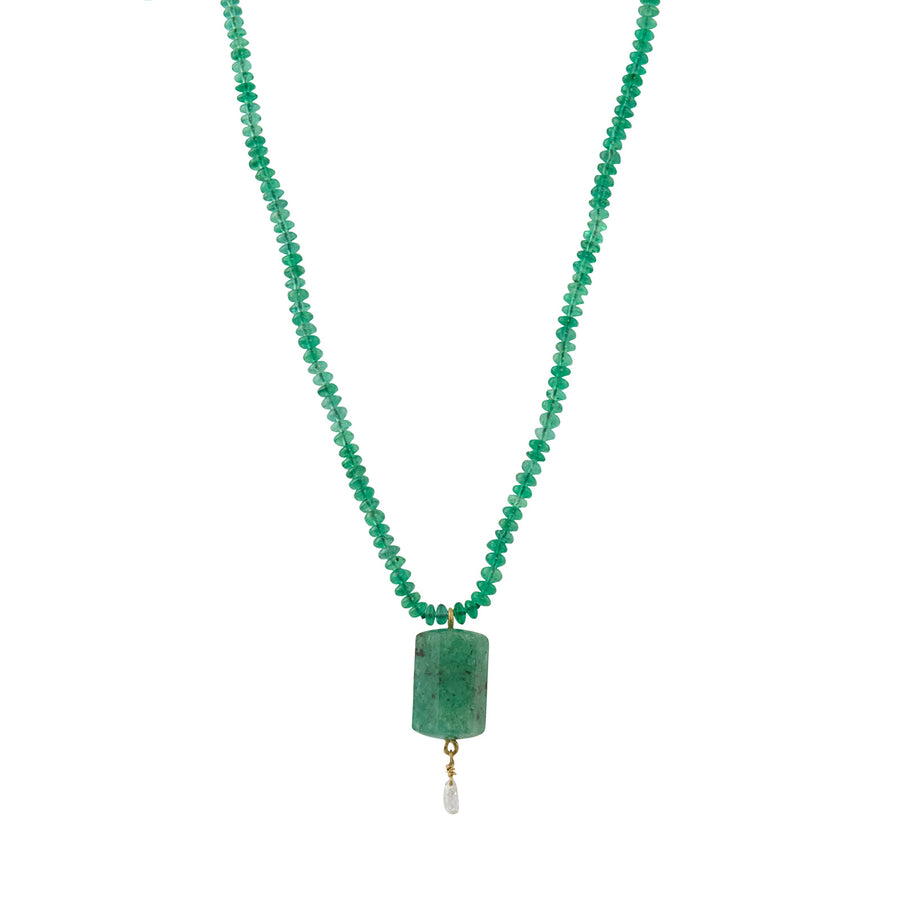 Marisa Klass Emerald and Briolette Diamond Necklace with Emerald Beads - Necklaces - Broken English Jewelry