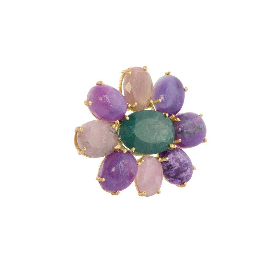 Hackamite, Sujilite & Blue Tourmaline Flower Ring