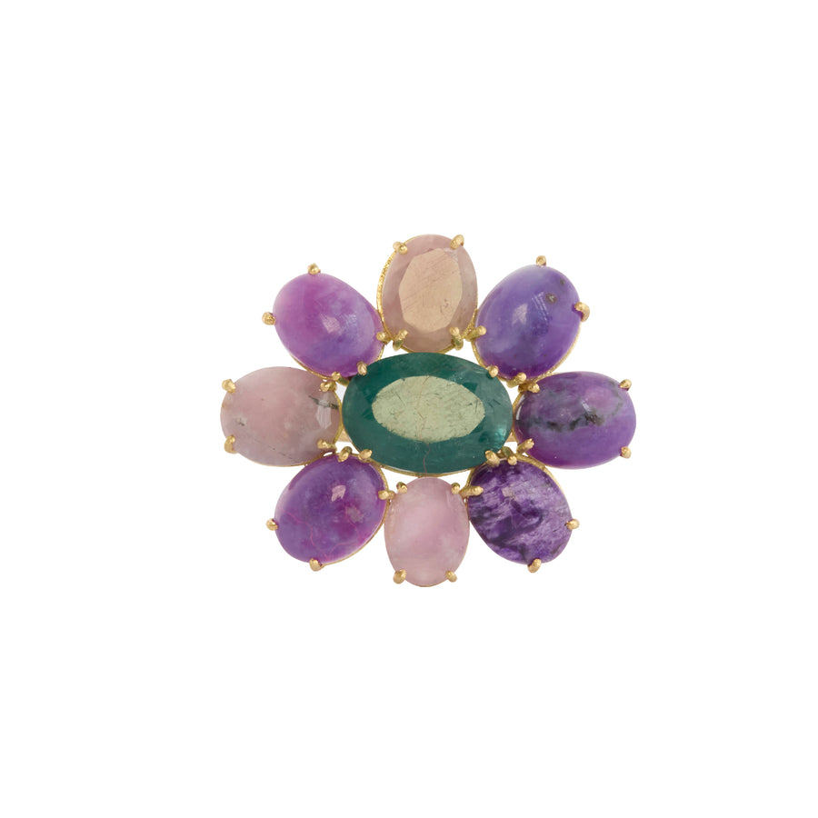 Hackamite, Sujilite & Blue Tourmaline Flower Ring