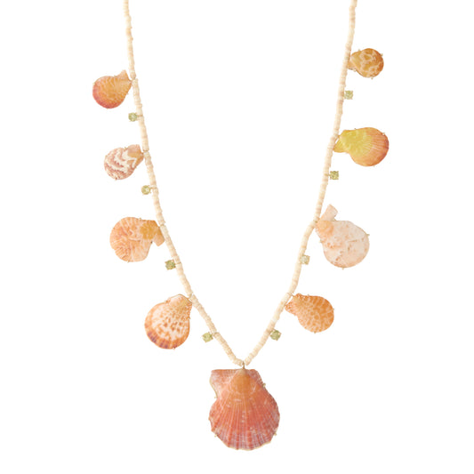 Sphene and Orange Shell Beaded Necklace - Main Img