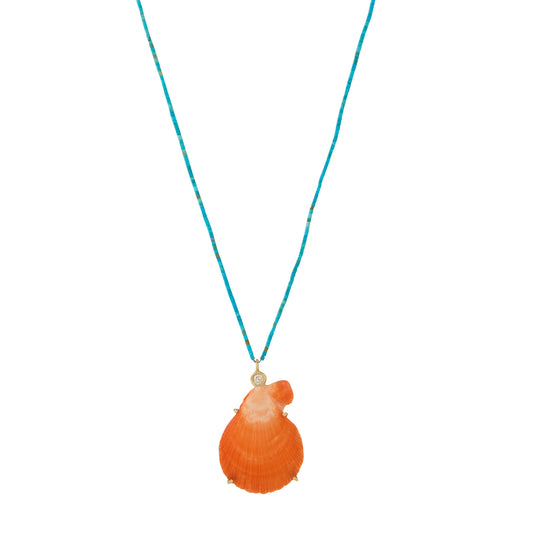 Diamond and Orange Shell Pendant Necklace with Turquoise Beads - Main Img