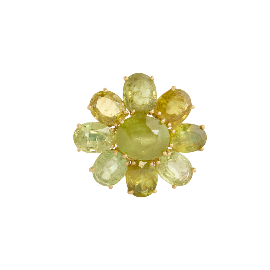 Green Tourmaline & Sphene Leaf Carving Ring