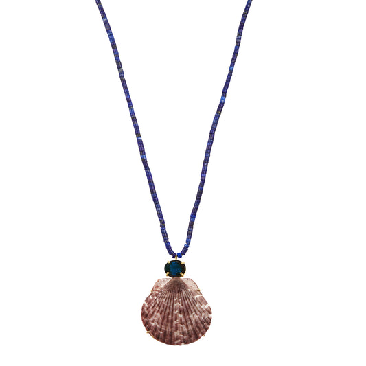 Blue Tourmaline and Shell Necklace with Lapis Beads - Main Img