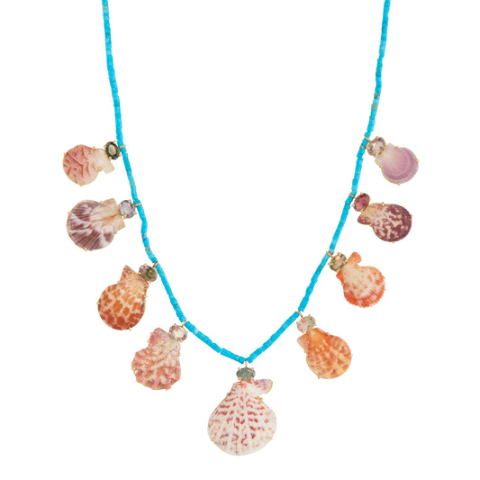 Turquoise and Rare Shells Beaded Necklace - Main Img