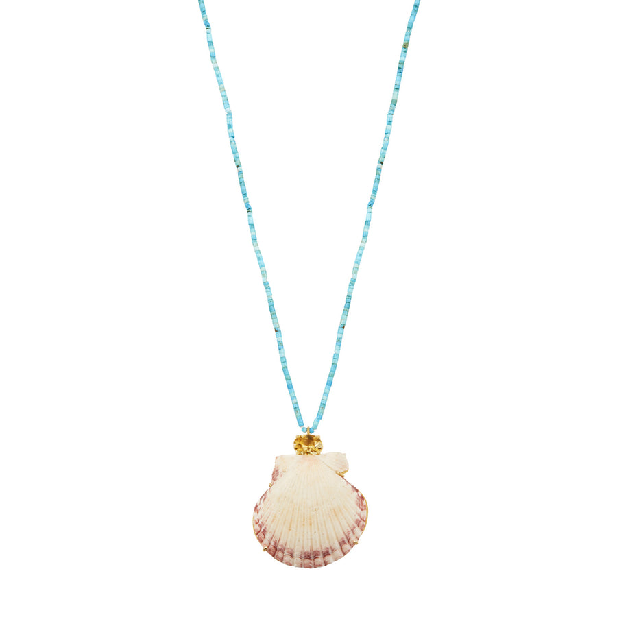 Marisa Klass Citrine and Turquoise Bead Shell Necklace - Necklaces - Broken English Jewelry front view