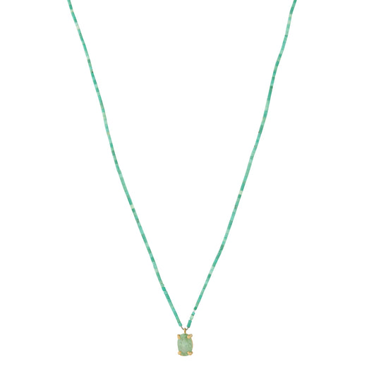 Tiny Turquoise Beaded Blue Tourmaline Pendant Necklace - Main Img