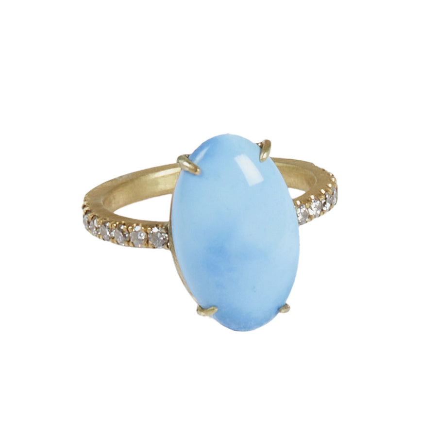 Marisa Klass Turquoise and Diamond Oval Cut Ring - Rings - Broken English Jewelry front view