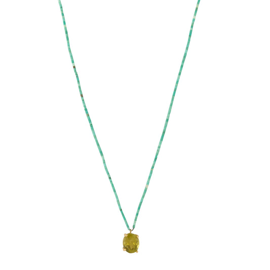 Tiny Turquoise Beaded Green Tourmaline Pendant Necklace - Main Img