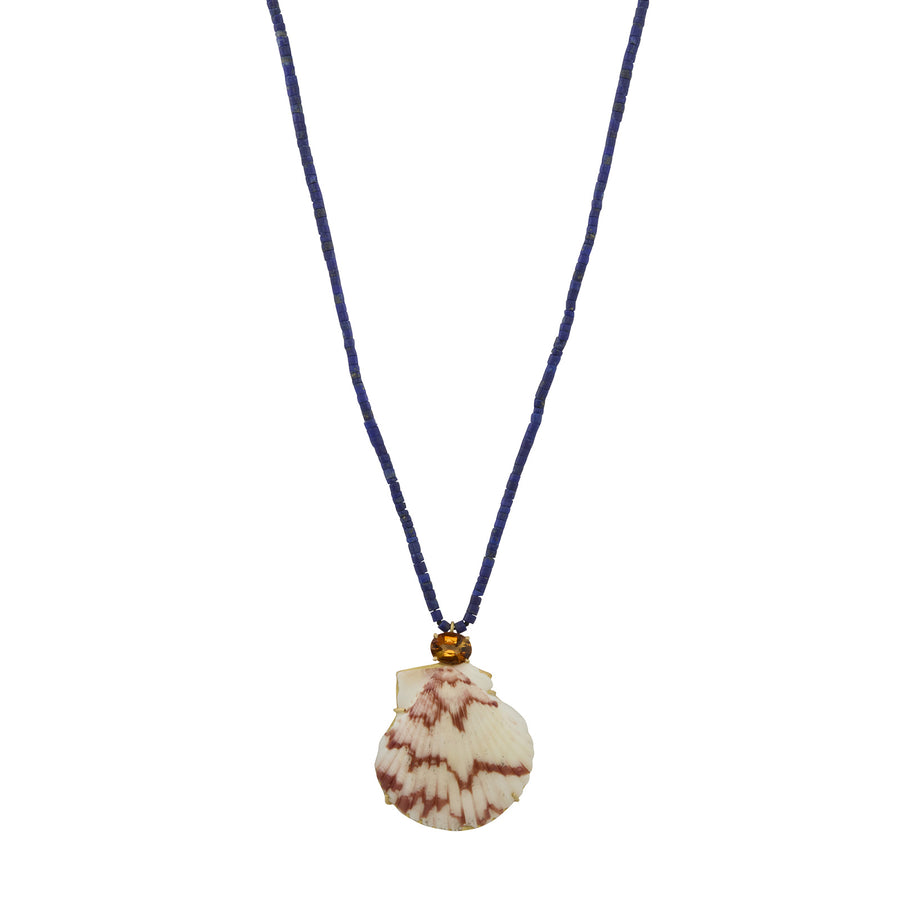 Marisa Klass Orange Tourmaline and Shell Necklace with Lapis Beads - Necklaces - Broken English Jewelry