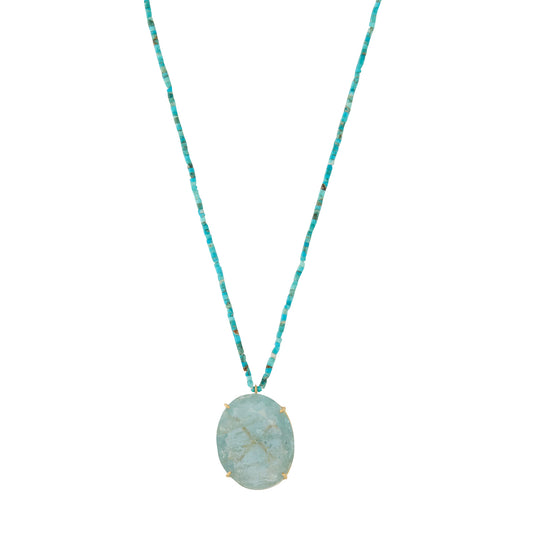 Tiny Turquoise Beaded Aquamarine Pendant Necklace - Main Img