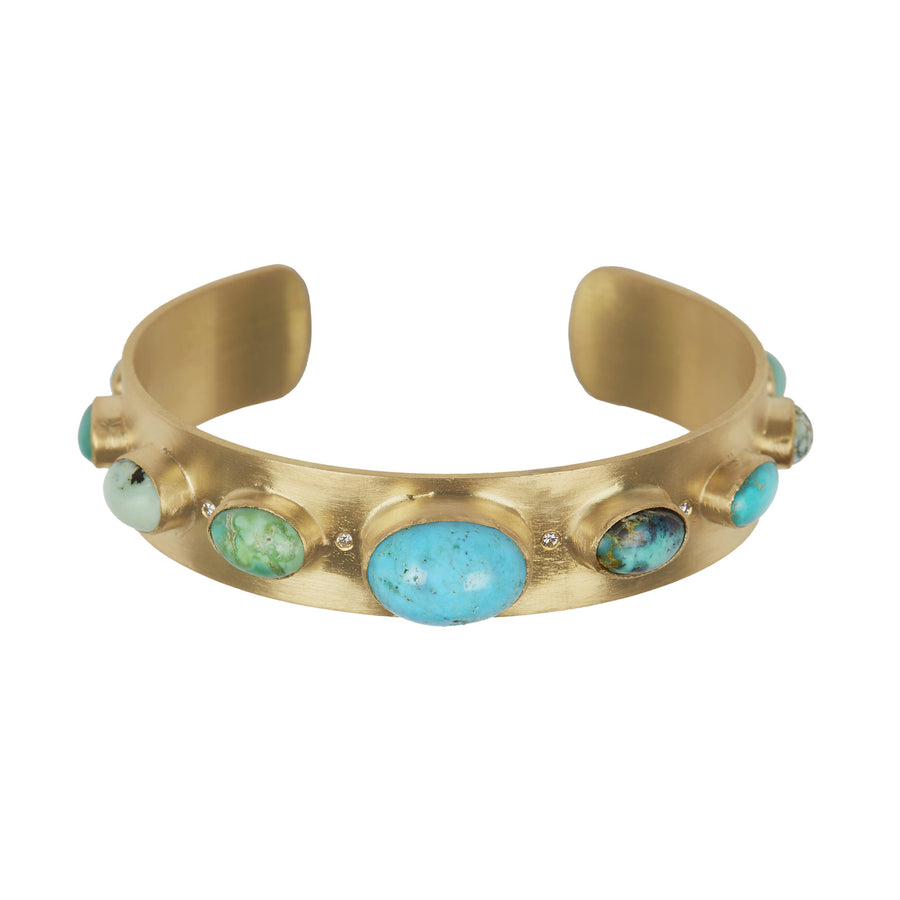 Marisa Klass Turquoise and Variscite Gold Cuff - Bracelets - Broken English Jewelry front view