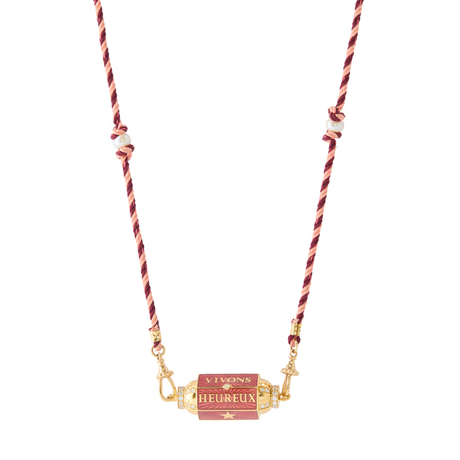 Vivons Heureux Box Locket Necklace - Burgundy & Beige