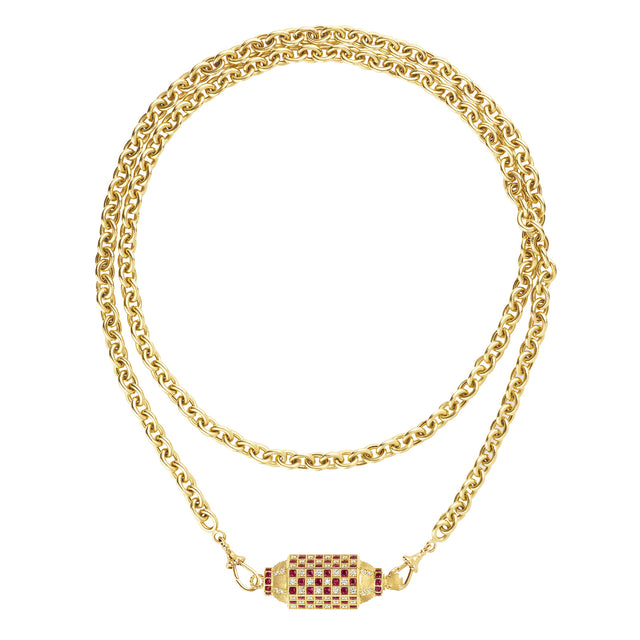 Marie Lichtenberg Ruby and Diamond Locket on Rosa Classic Chain - Necklaces - Broken English Jewelry top view