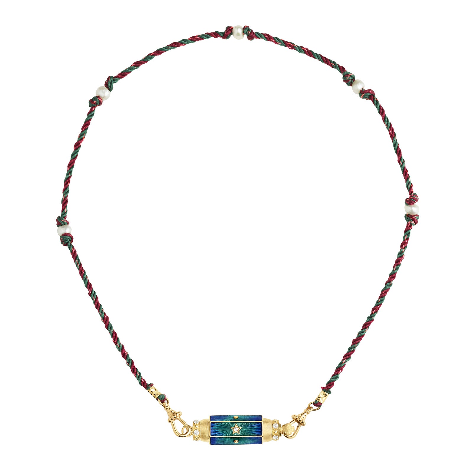 Marie Lichtenberg Baby Blue Locket on Single Loop Burgundy Necklace - Necklaces - Broken English Jewelry top view