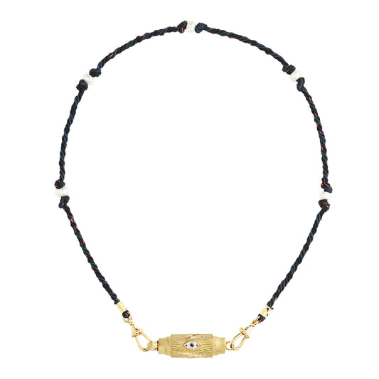 Evil Eye Baby Locket on Single Loop Burgundy Necklace - Main Img