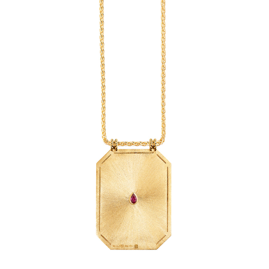 Ruby and Pearl Gold Dragon Scapular on Spiga Chain 18K Yellow Gold