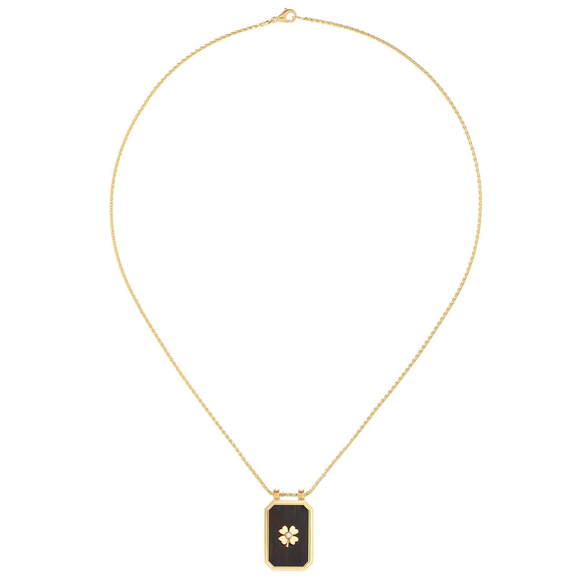 Diamond Clover Ebony Scapular on Spiga Chain with Diamond 18K Yellow Gold