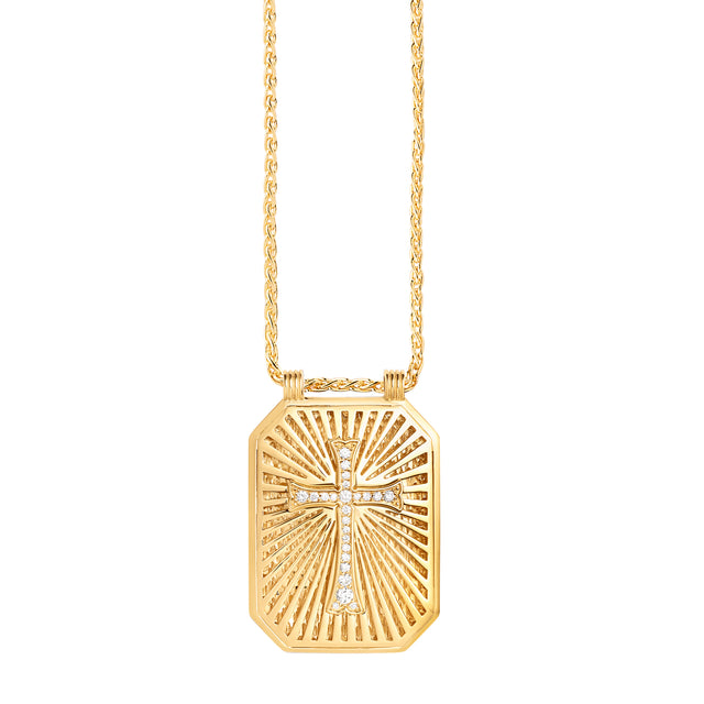 Diamond Cross Scapular on Spiga Chain 18K Yellow Gold
