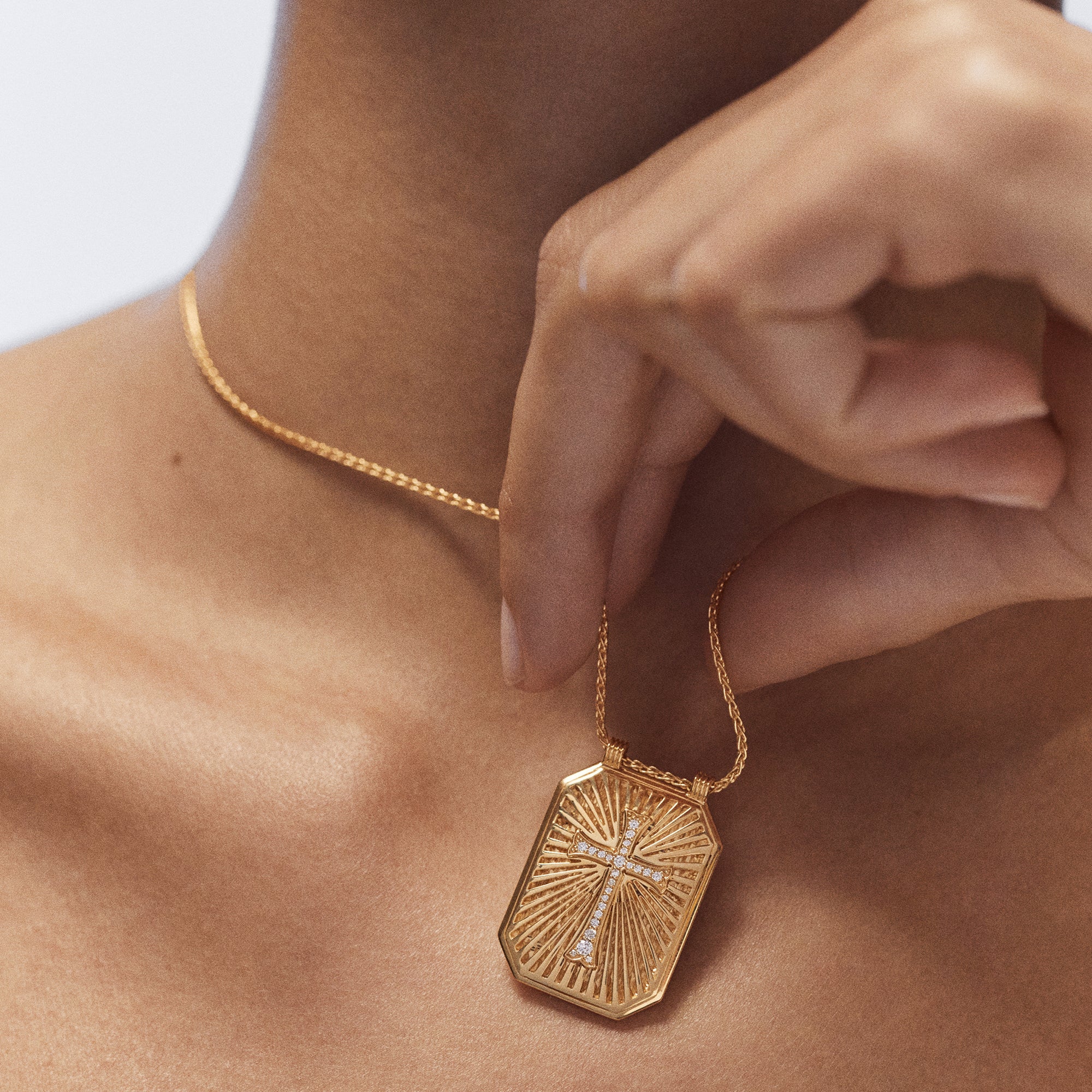 Diamond Cross Scapular on Spiga Chain 18K Yellow Gold